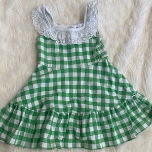 Janie and Jack Green and White Gingham Dress with Eyelet Collar